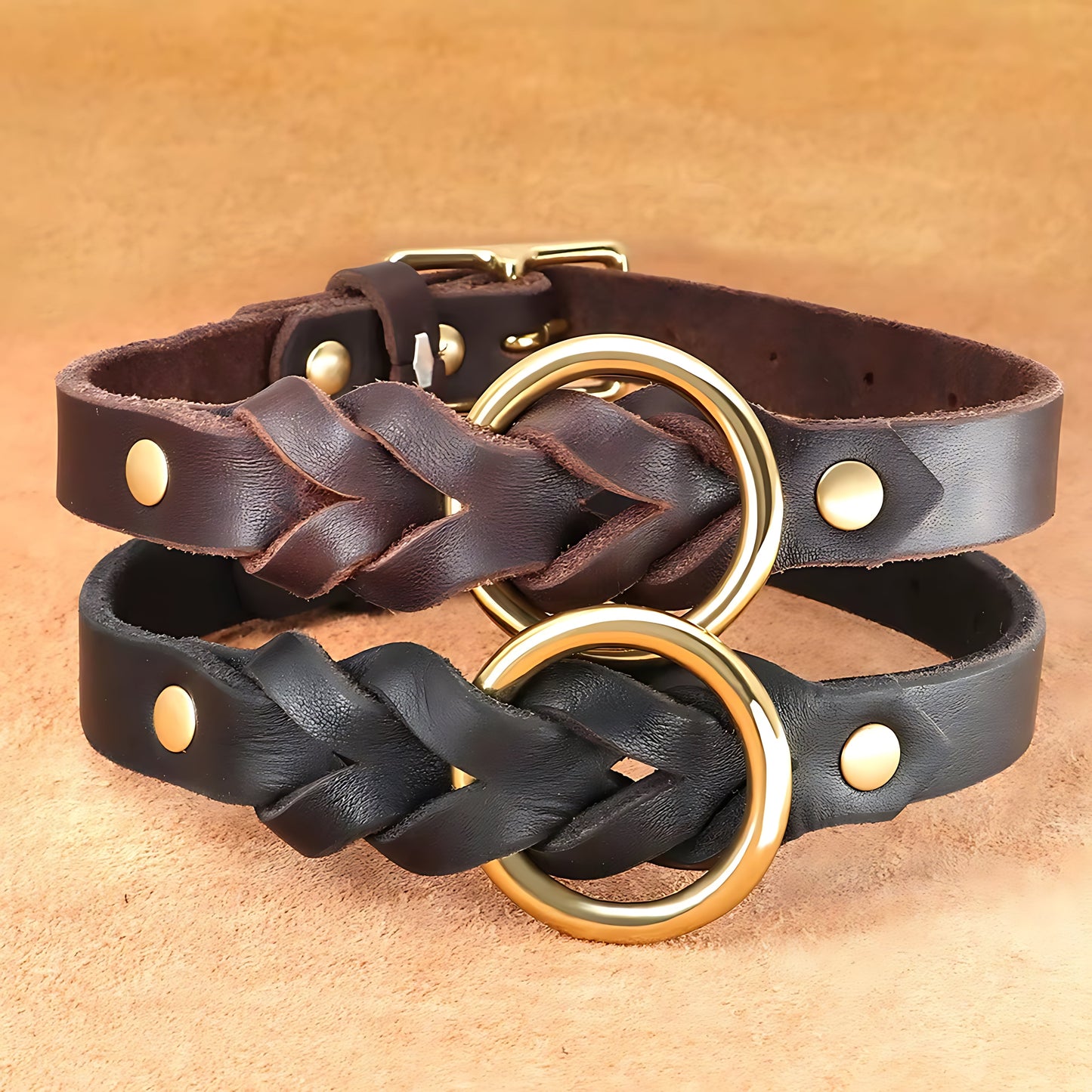 Genuine Leather Dog Collar And Leash Set For Large Dogs