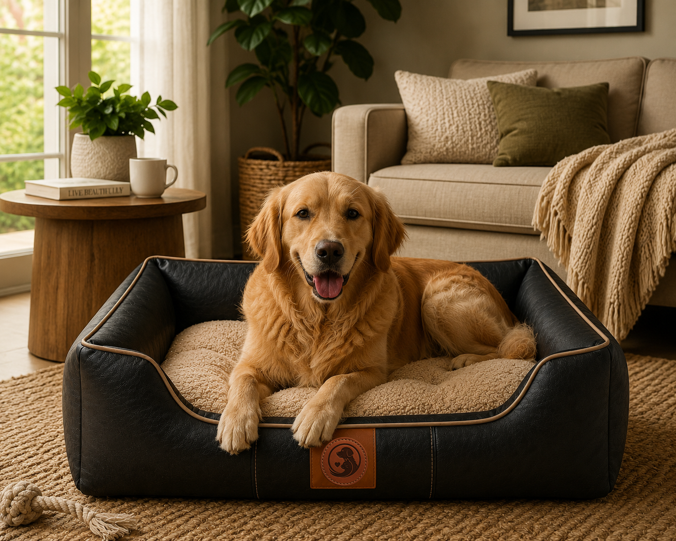 Luxury Faux Leather Orthopedic Dog Bed – Plush Washable Pet Sofa Bed for Dogs & Cats
