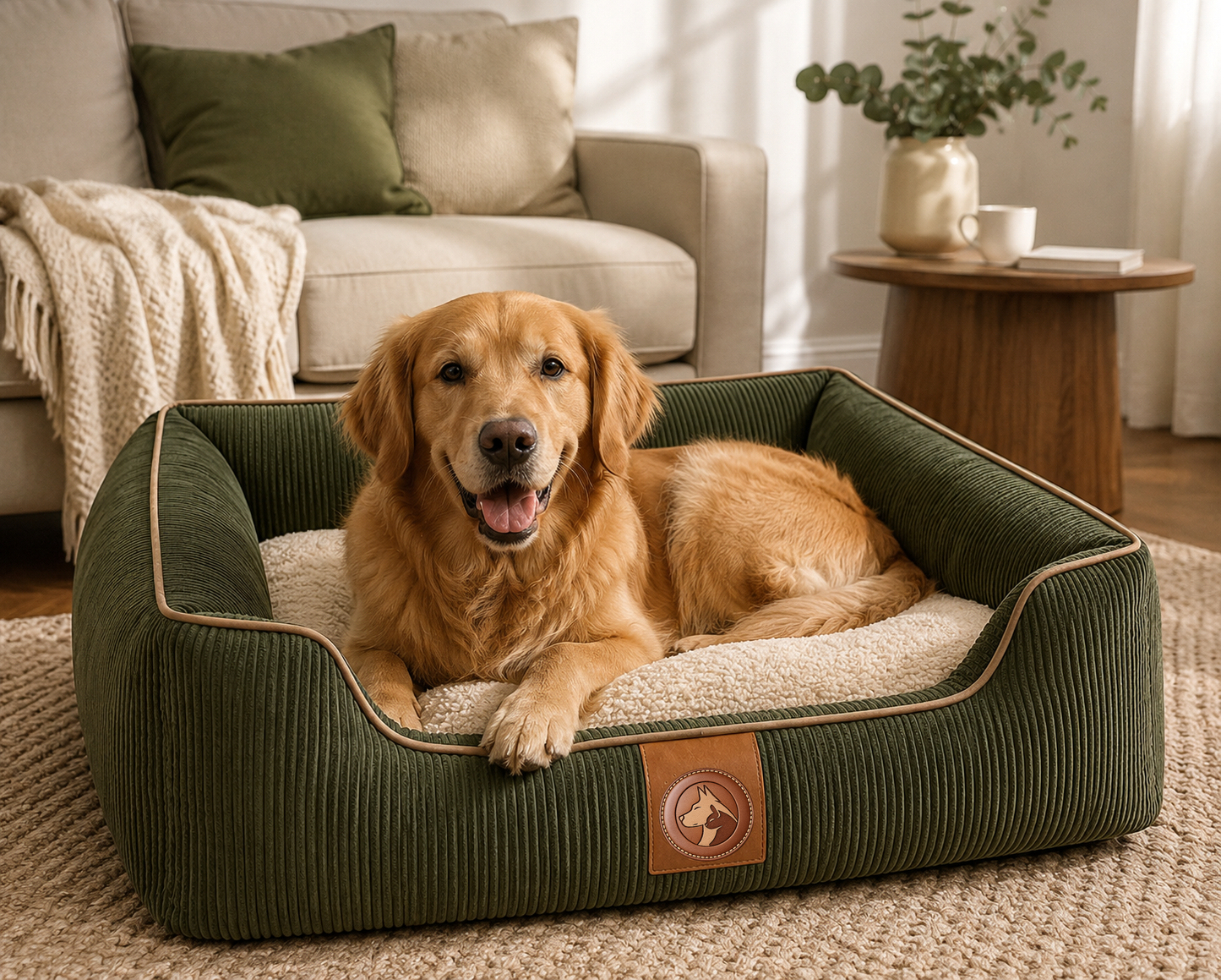 Corduroy Orthopedic Pet Sofa Bed with Plush Bolsters