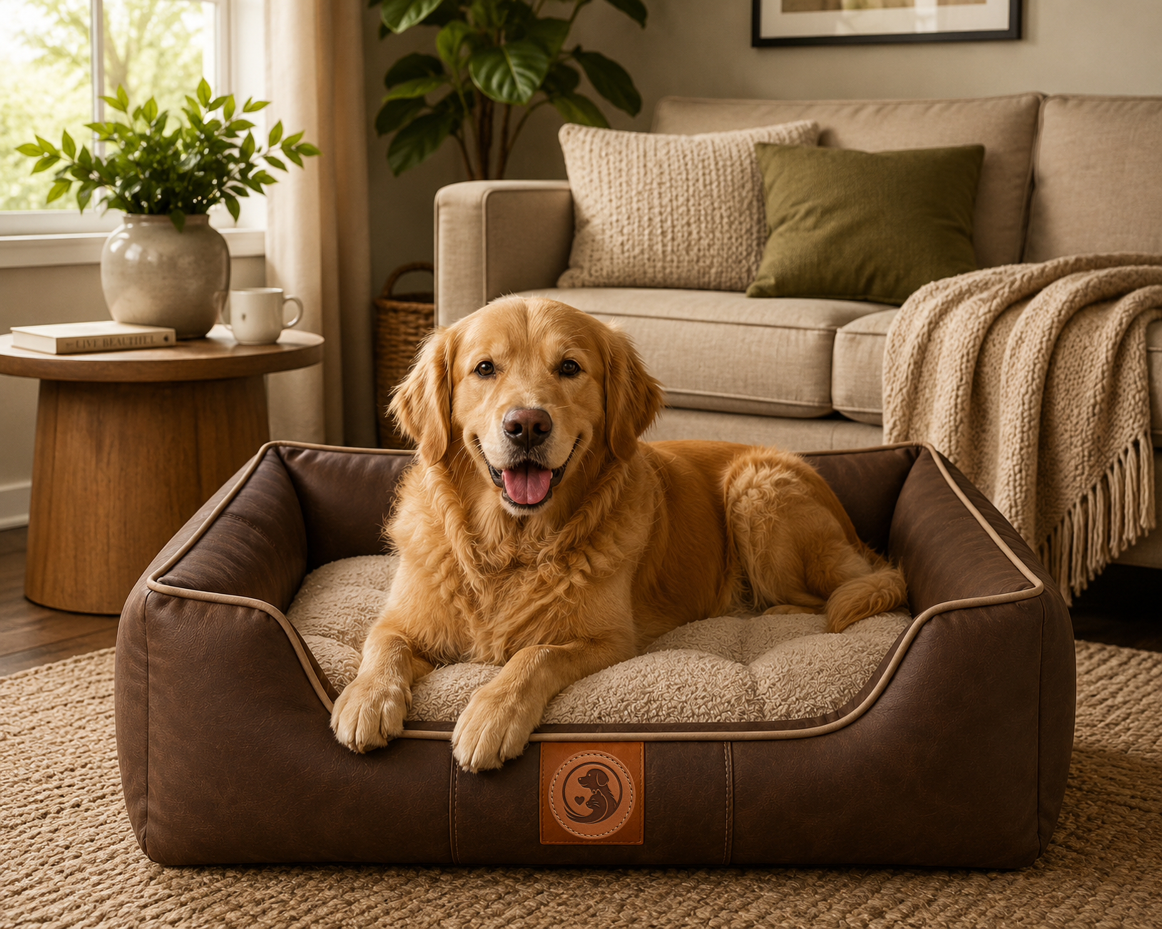 Luxury Orthopedic Faux Leather Dog Bed – Waterproof Raised Pet Sofa Bed with Plush Cushion