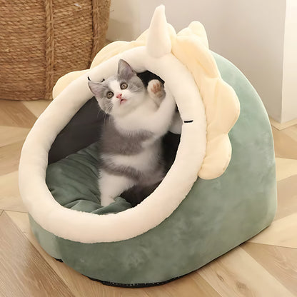 Plush Cat Cave Bed – Cozy Enclosed Pet Sleeping Den