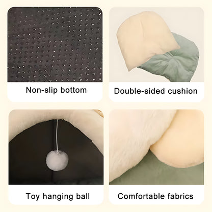 Plush Cat Cave Bed – Cozy Enclosed Pet Sleeping Den