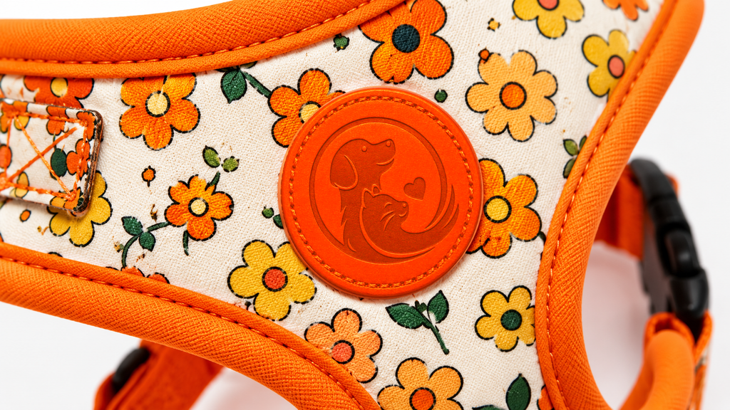 Floral Pattern Pet Harness Vest – Cream, Orange & Yellow