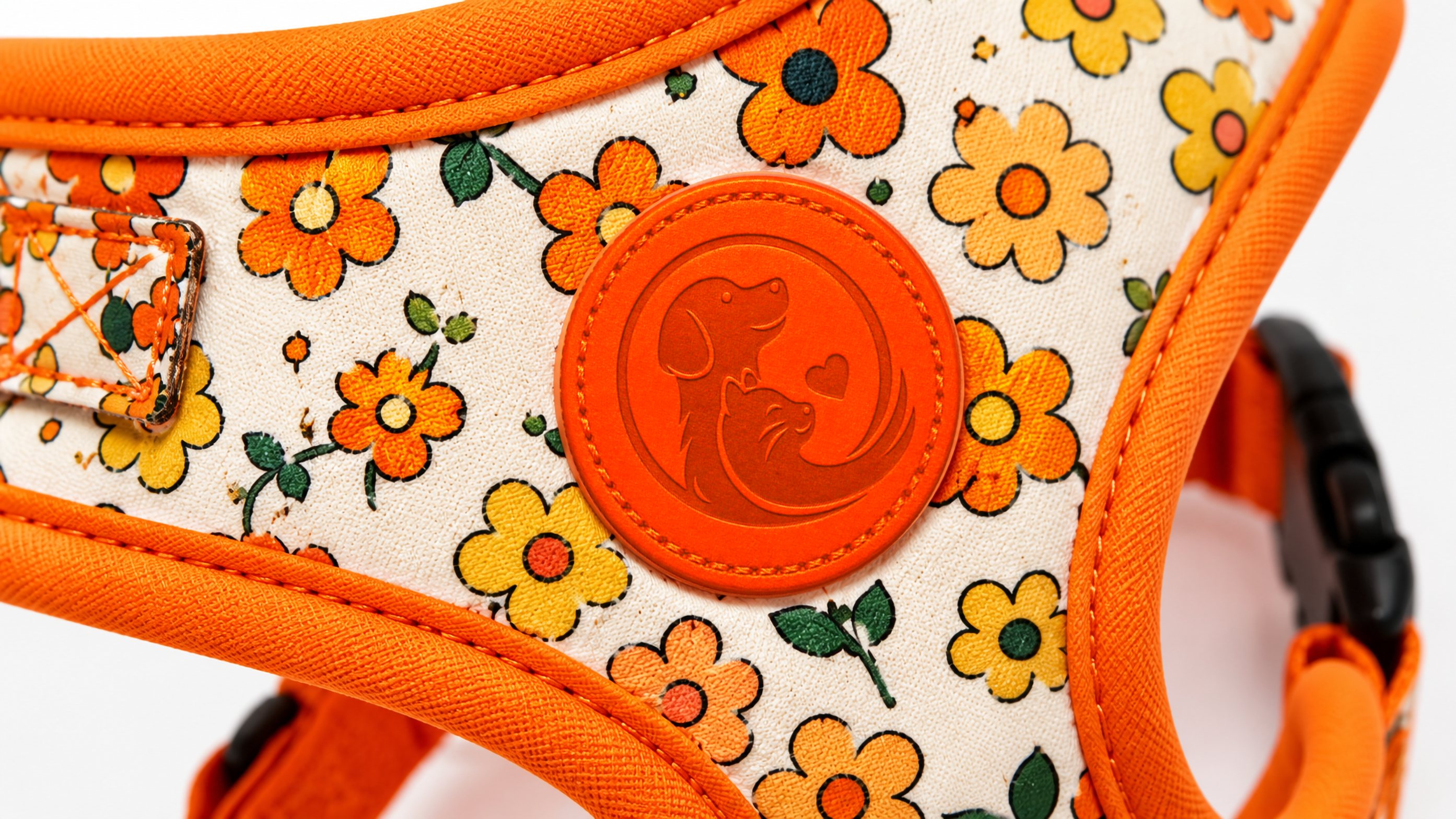 Floral Pattern Pet Harness Vest – Cream, Orange & Yellow
