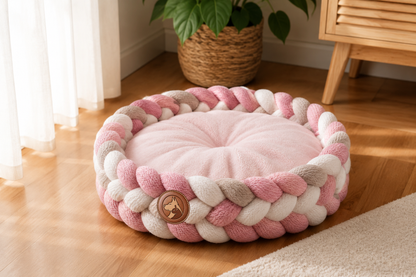 Braided Plush Round Pet Bed – Soft Nesting Cushion