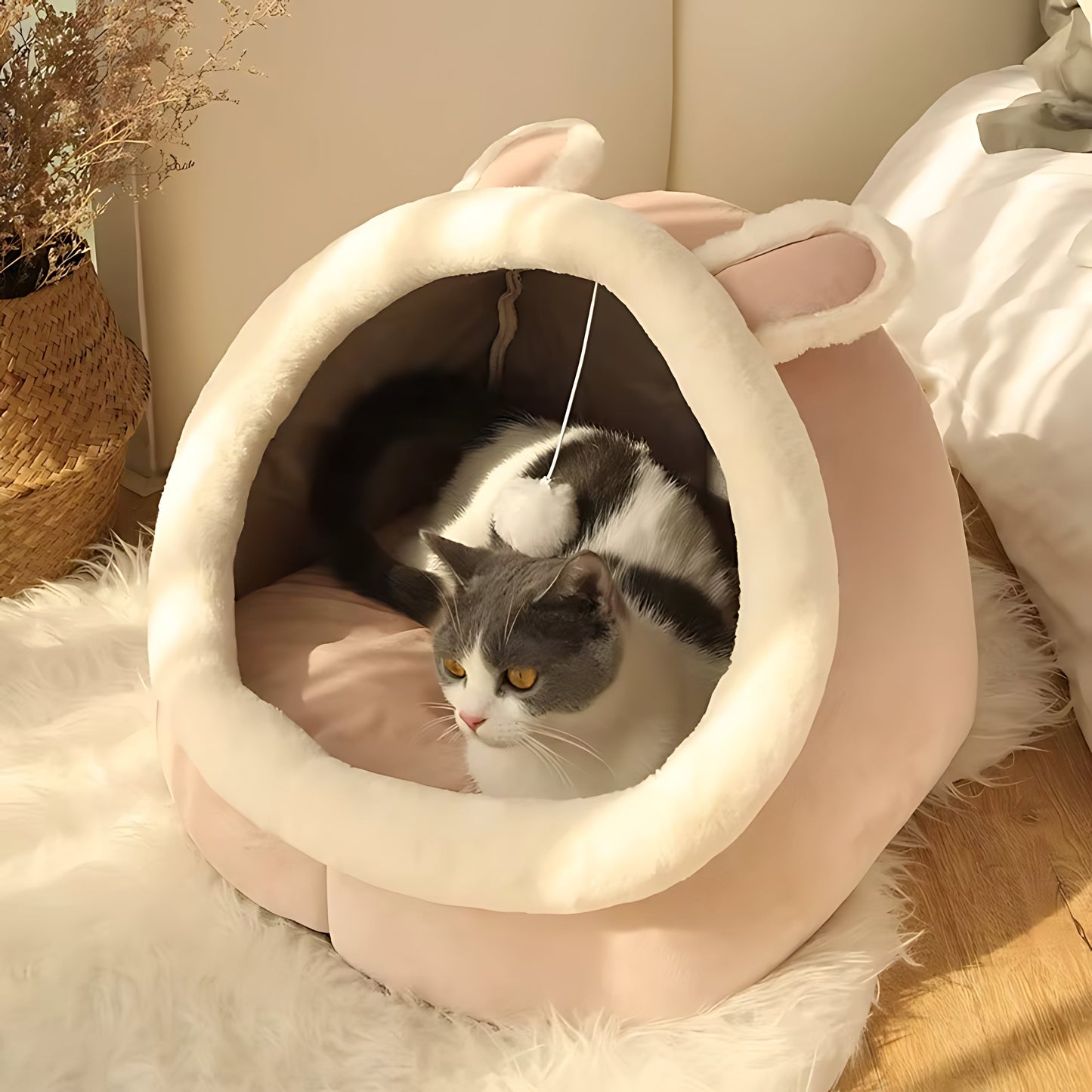Plush Cat Cave Bed – Luxury Enclosed Sleeping House for Small Pets