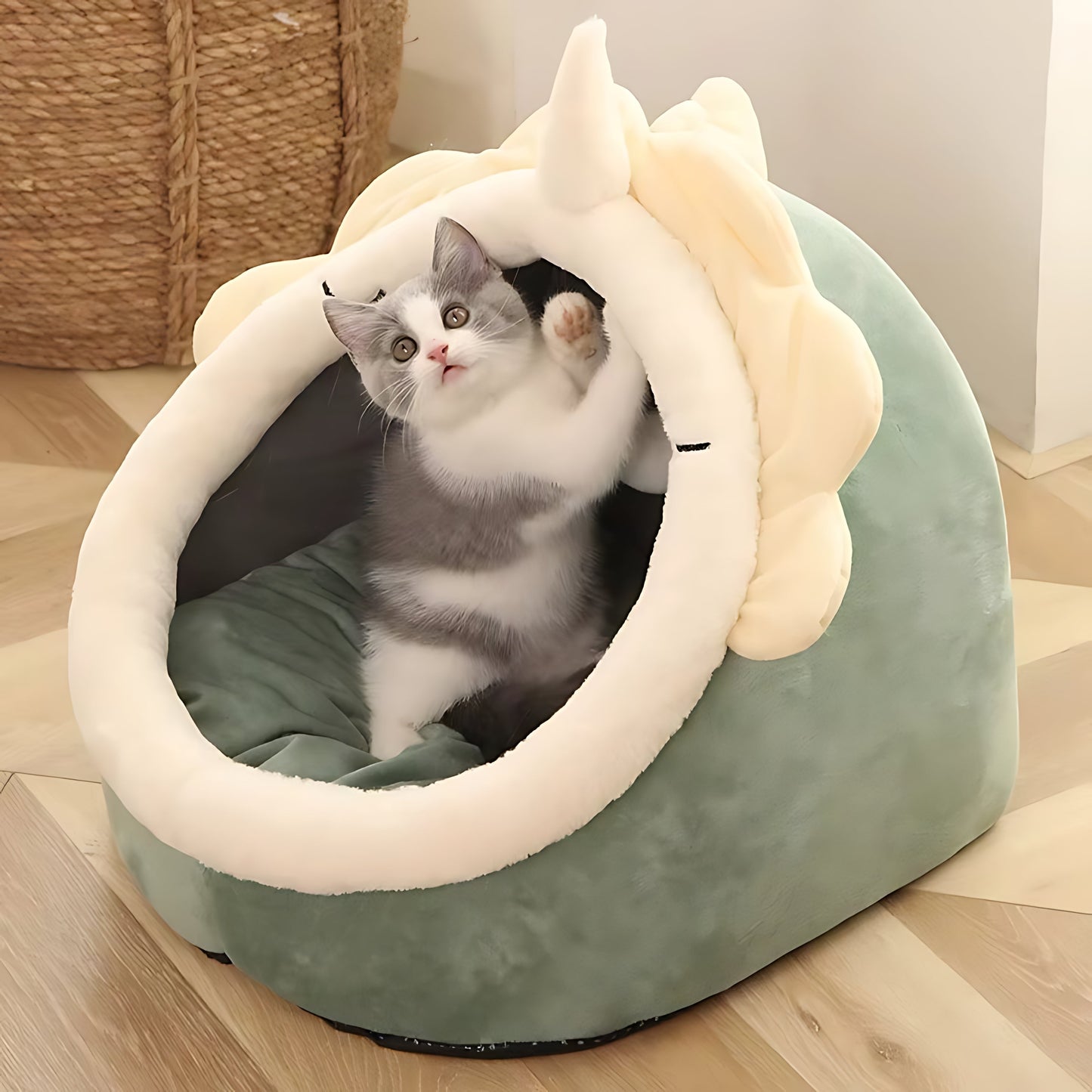 Plush Cat Cave Bed – Luxury Enclosed Sleeping House for Small Pets