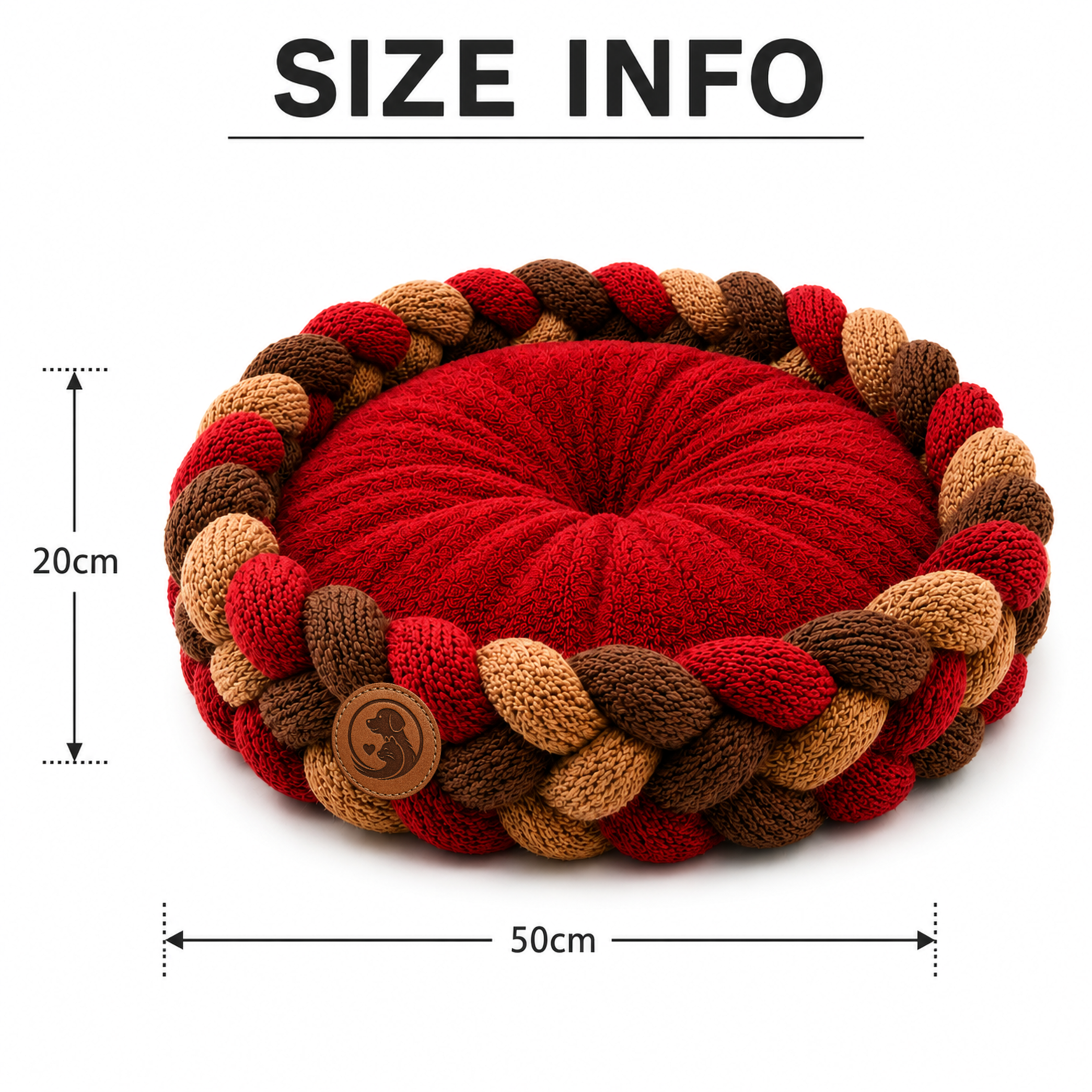 Handcrafted Braided Round Pet Bed Cushion – Multi-Color Knitted Lounger for Dogs & Cats