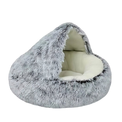 Round Plush Cat & Small Dog Bed – Warm Soft Sleeping Nest with Cover