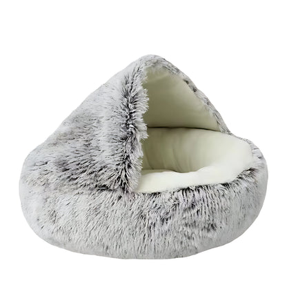 Round Plush Cat & Small Dog Bed – Warm Soft Sleeping Nest with Cover
