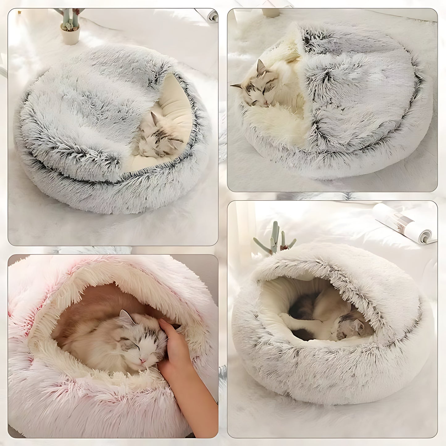 Round Plush Cat & Small Dog Bed – Warm Soft Sleeping Nest with Cover
