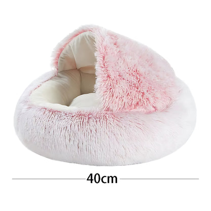 Round Plush Cat & Small Dog Bed – Warm Soft Sleeping Nest with Cover