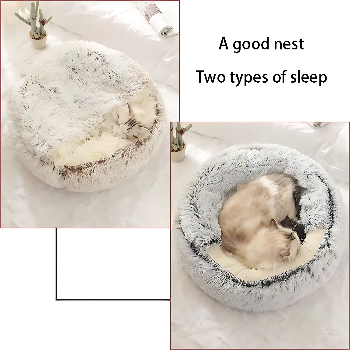 Round Plush Cat & Small Dog Bed – Warm Soft Sleeping Nest with Cover