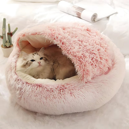 Round Plush Cat & Small Dog Bed – Warm Soft Sleeping Nest with Cover