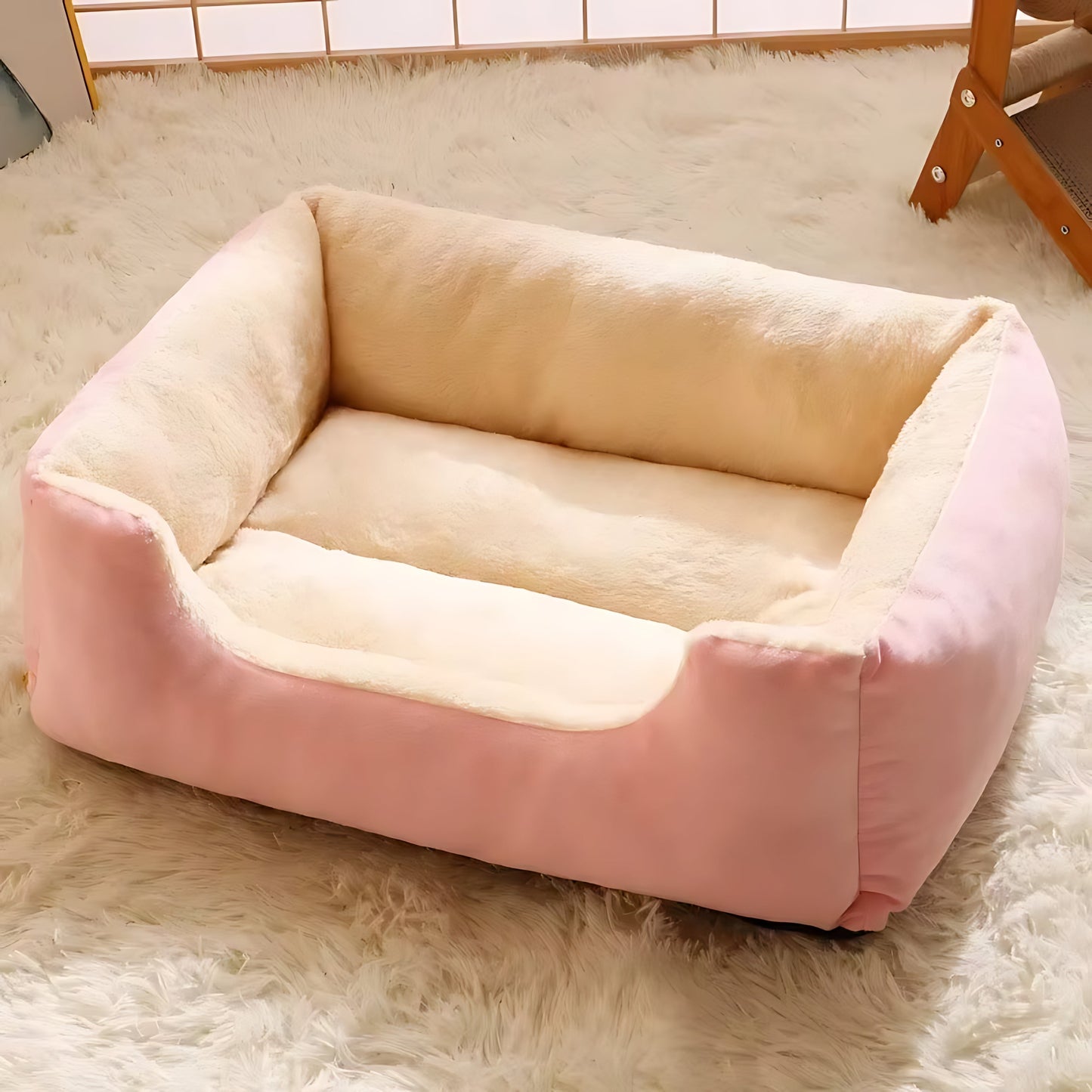 Soft Plush Pet Basket Bed – Warm Sleeping Bed for Cats & Small Dogs