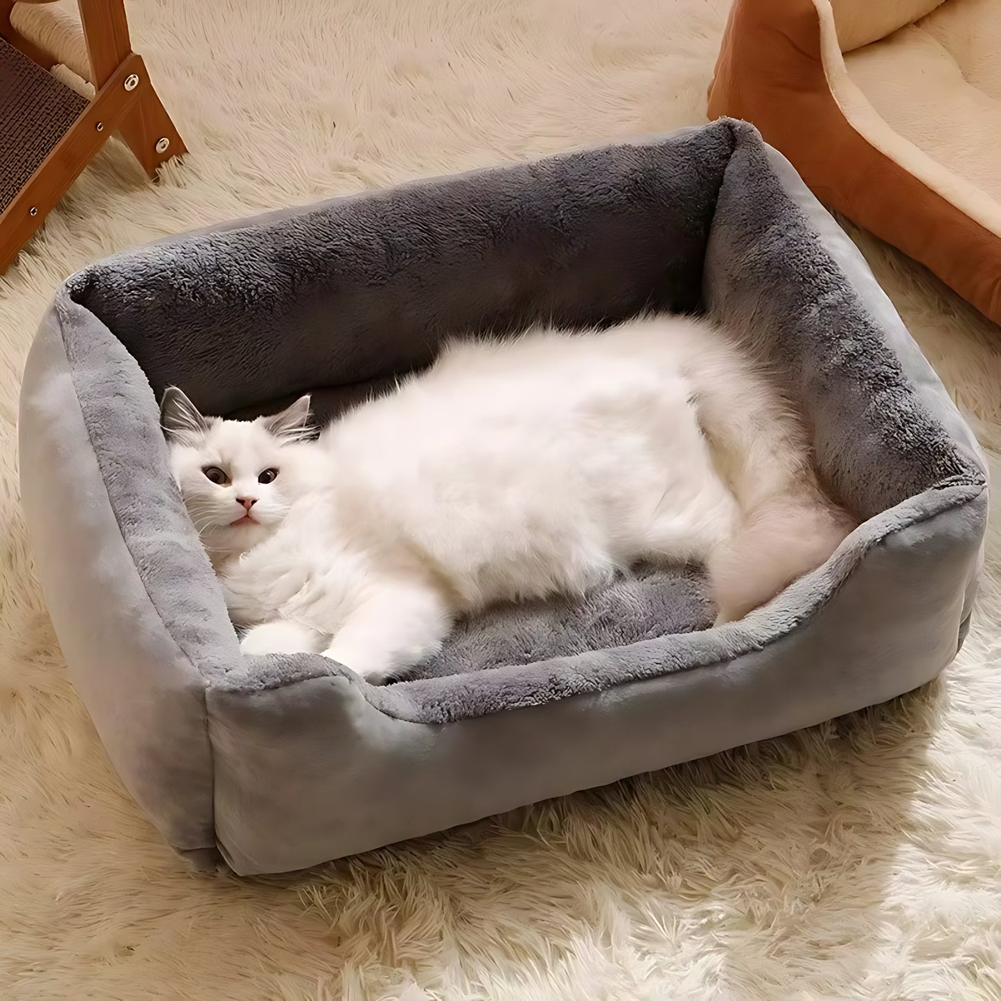 Plush Winter Cat And Dog Bed – Cozy Nest With Raised Sides