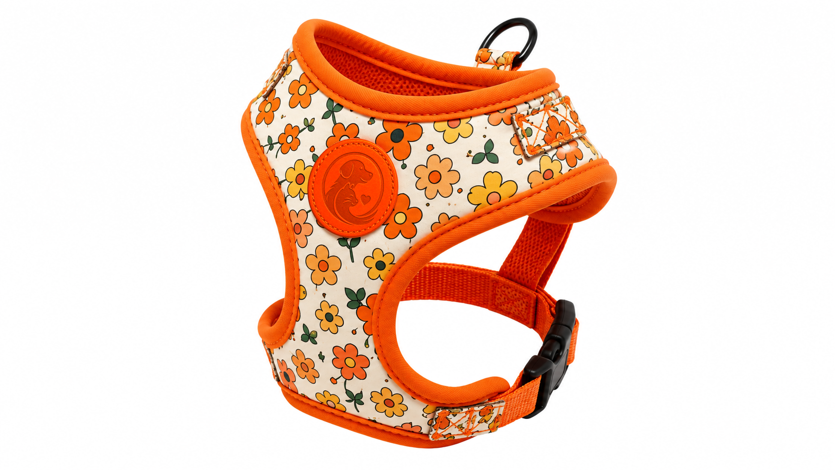 Floral Pattern Pet Harness Vest – Cream, Orange & Yellow