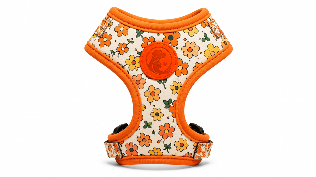 Floral Pattern Pet Harness Vest – Cream, Orange & Yellow