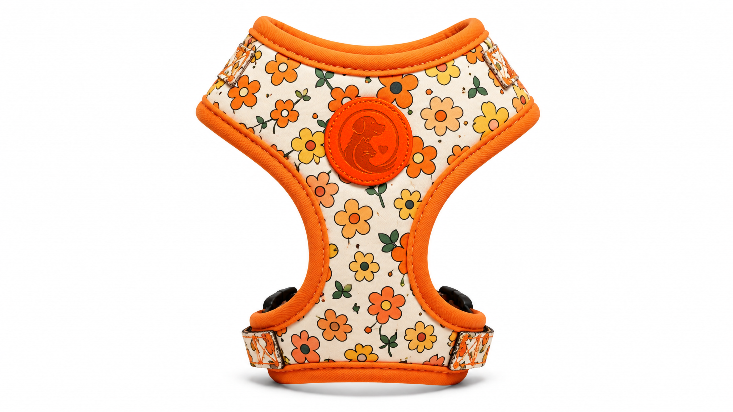 Floral Pattern Pet Harness Vest – Cream, Orange & Yellow
