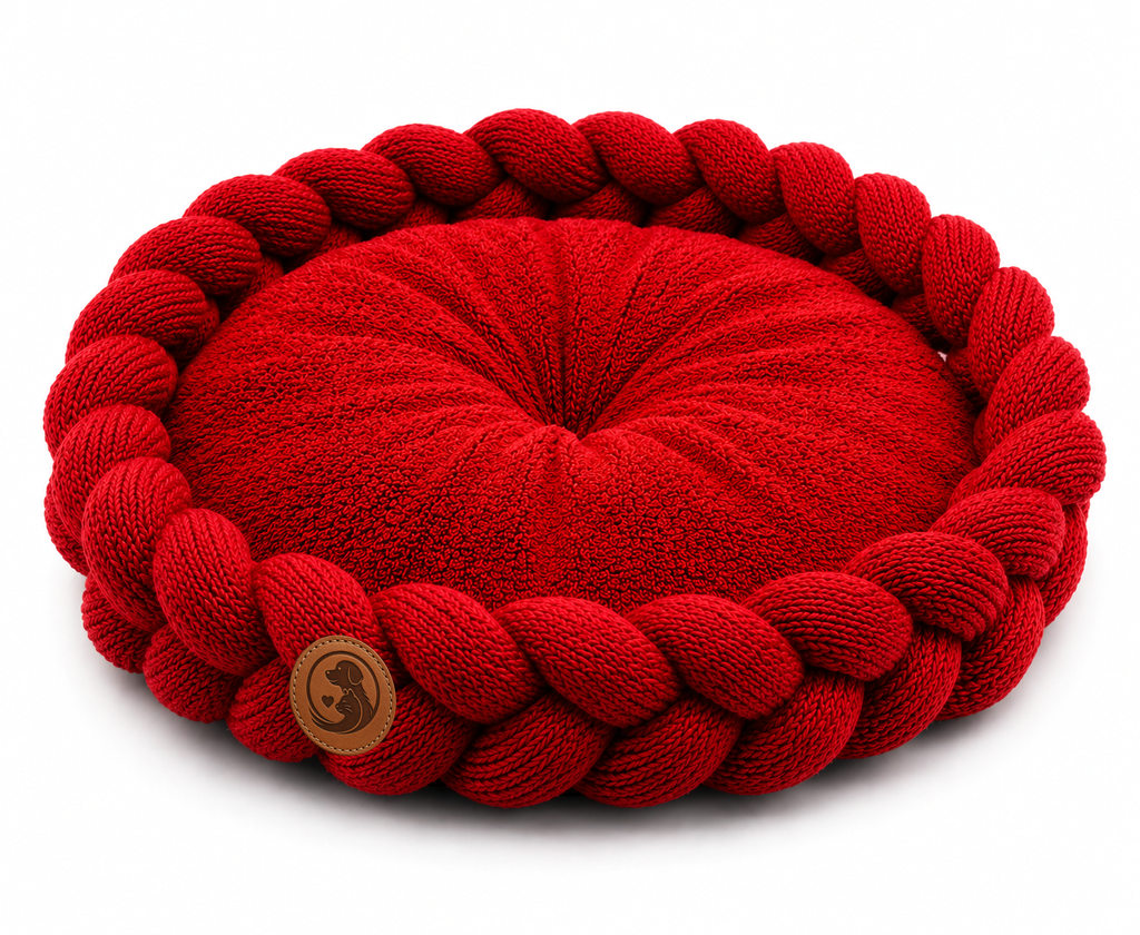 Handcrafted Braided Round Pet Bed Cushion – Soft Knitted Lounger for Dogs & Cats