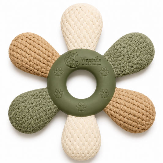 Wagtails Flower Rope Dog Chew Toy – Interactive Cotton Rope & Rubber Chew Toy for Small, Medium & Large Dogs
