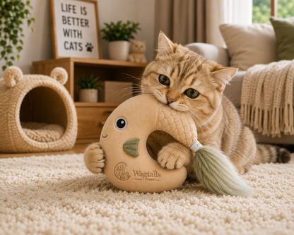 Plush Fish Cat Toy with Fluffy Tail