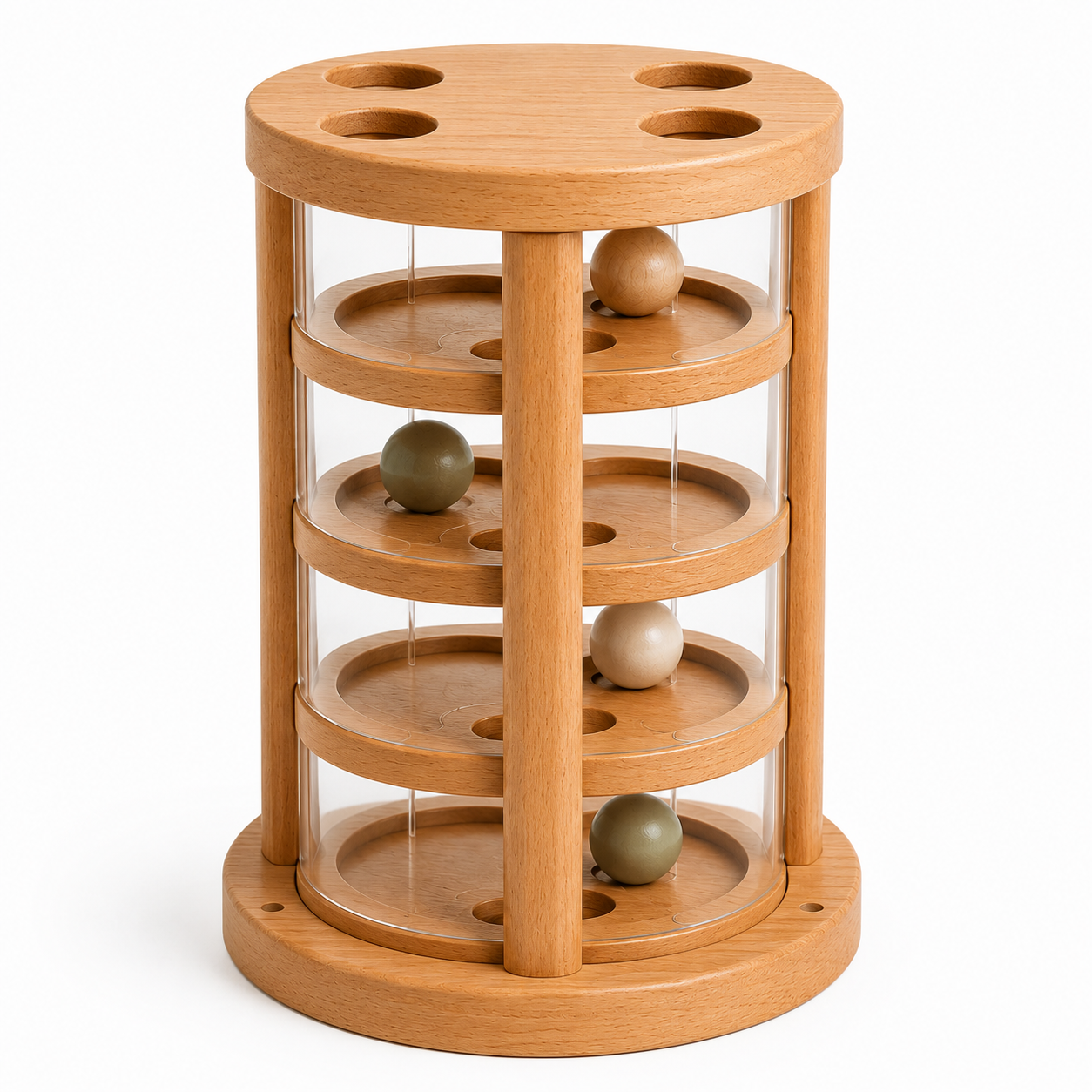 Wagtails Wooden Cat Ball Track Tower – Interactive Rolling Ball Puzzle Toy for Indoor Cats