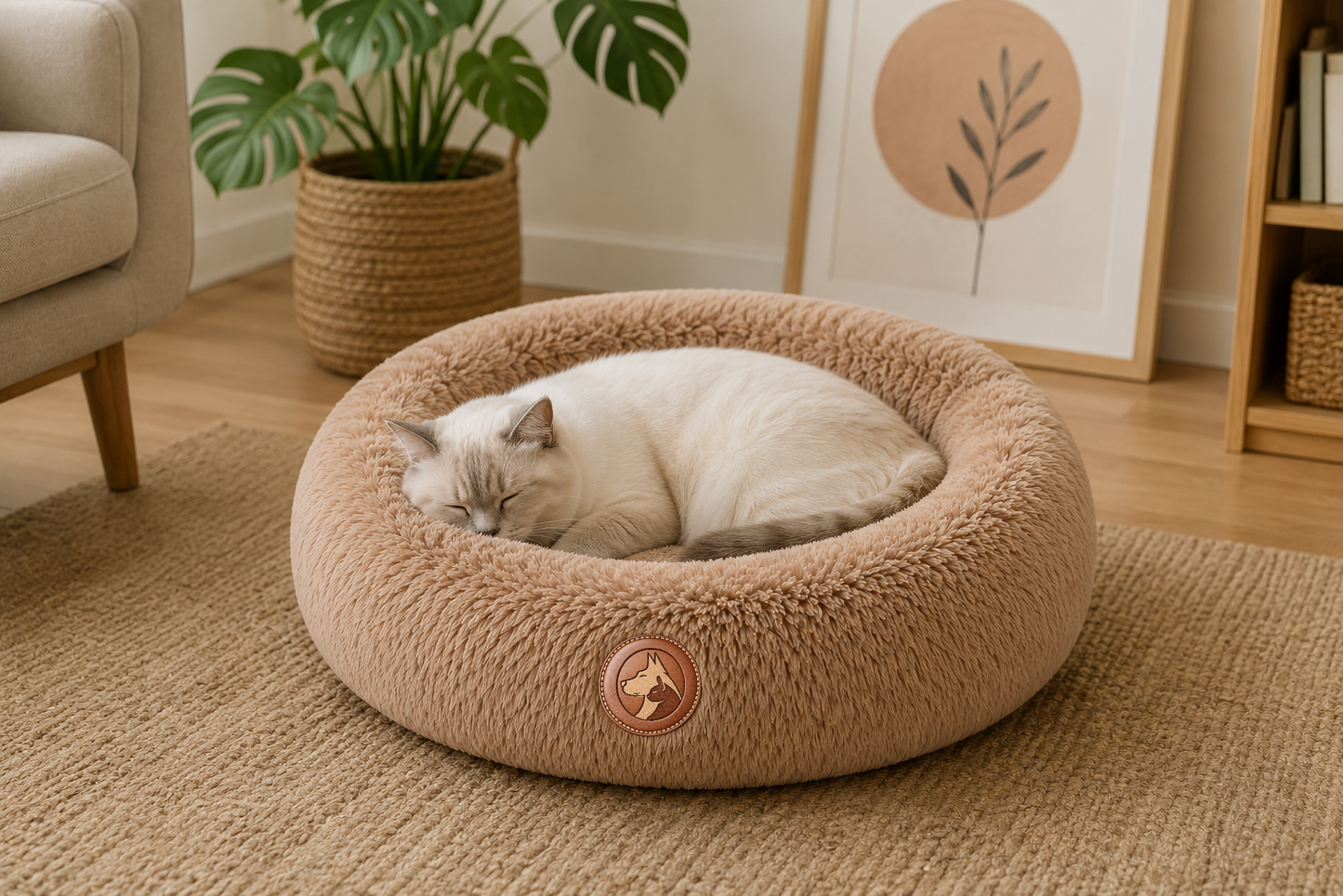 Calming Donut Plush Pet Bed – Soft Round Nest for Pets