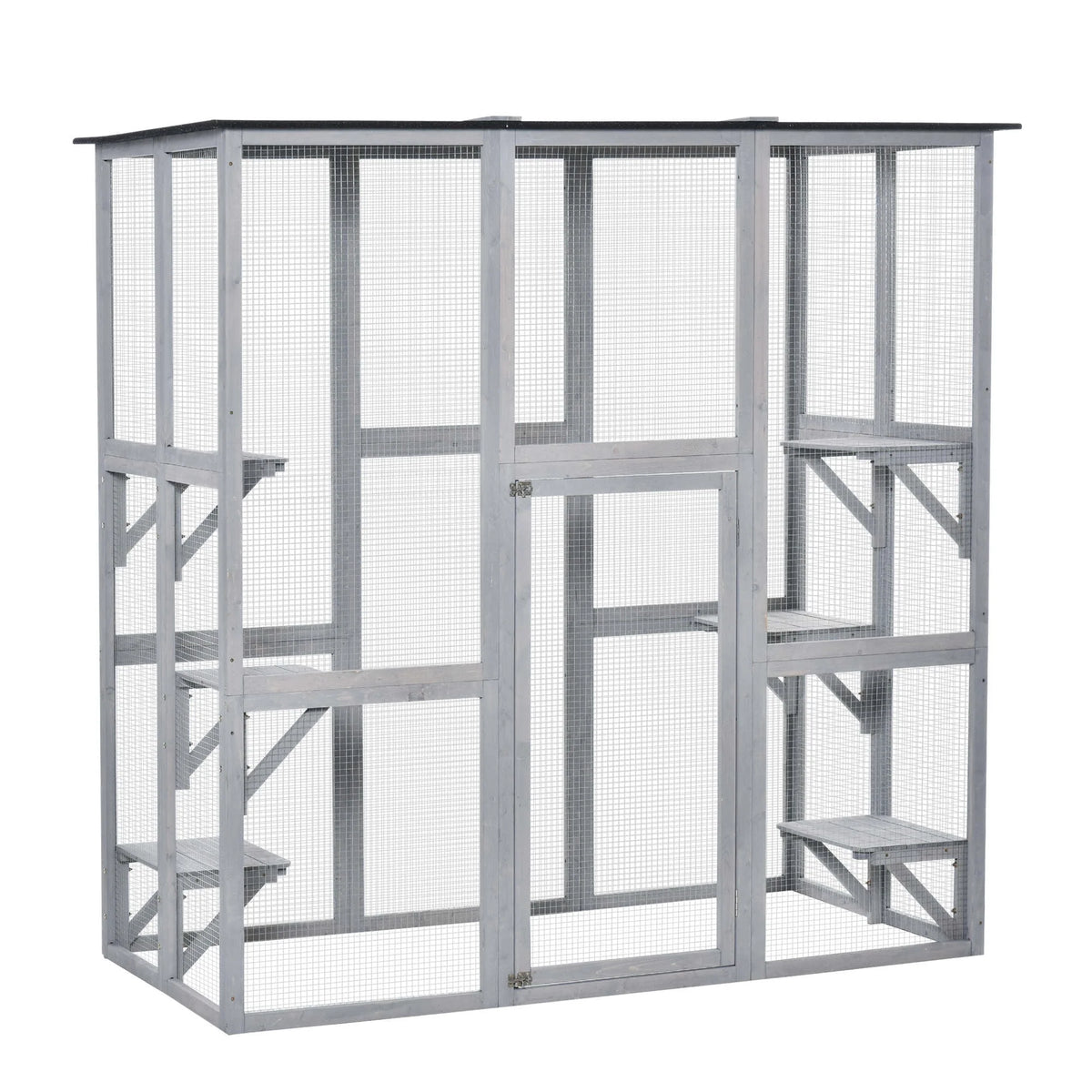 Wooden Catio Enclosure with Weather Protection, 6 Platforms, Outdoor, Large, 71" x 38.5" x 71"