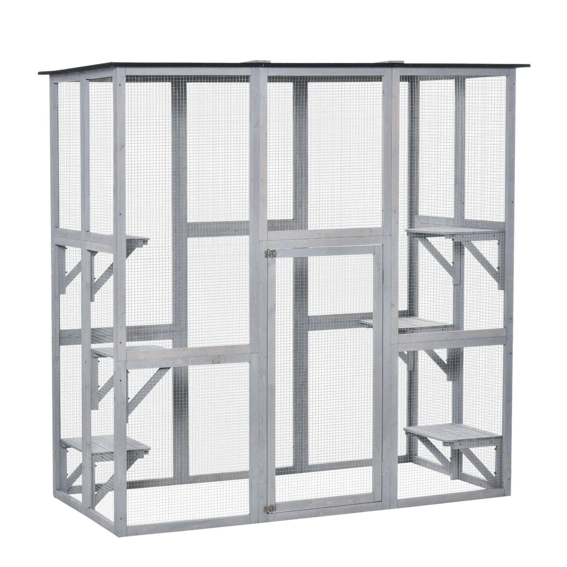 Wooden Catio Enclosure with Weather Protection, 6 Platforms, Outdoor, Large, 71" x 38.5" x 71"