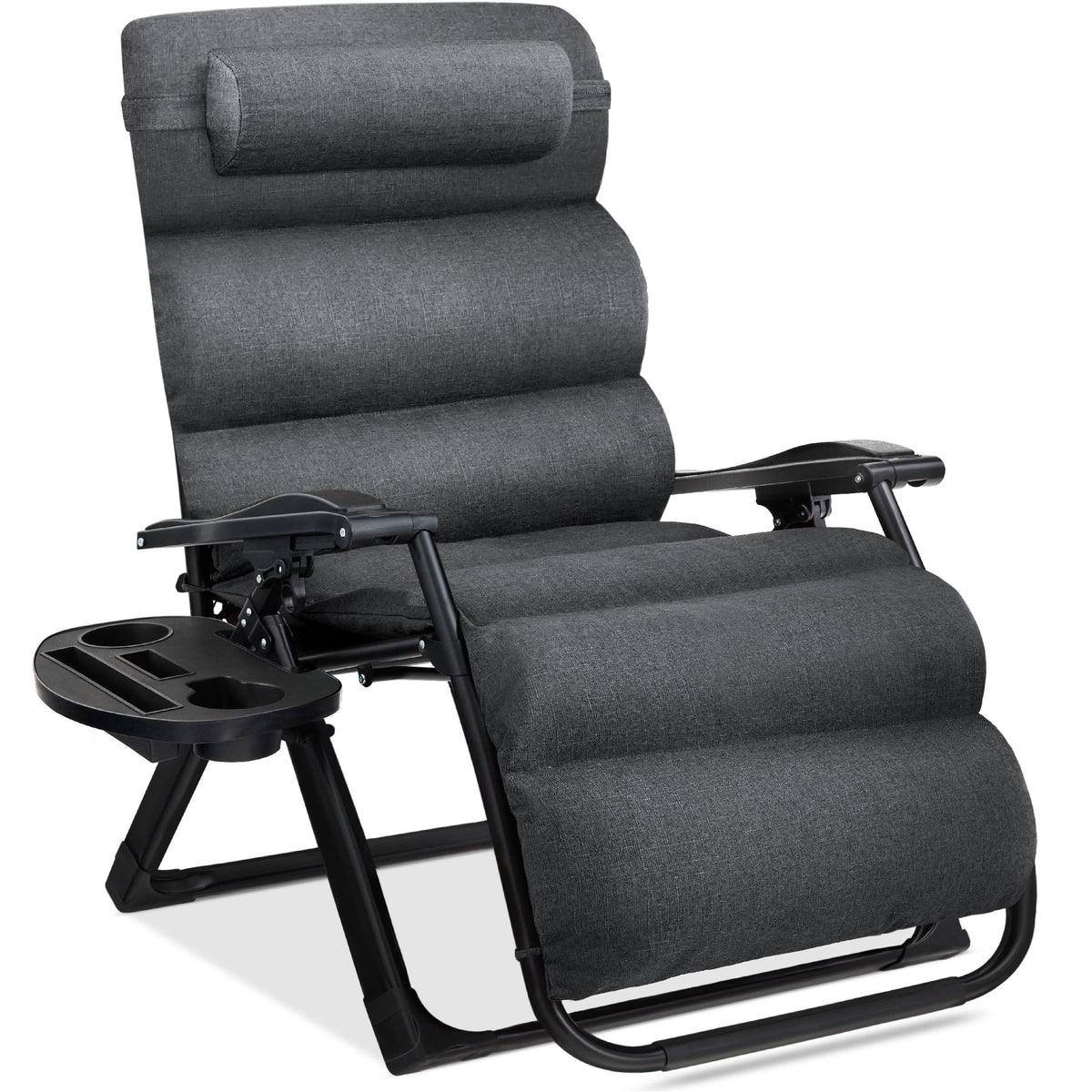 Oversized Zero Gravity Chair, Folding Recliner w/ Removable Cushion, Side Tray Fossil Gray(Fossil Gray)