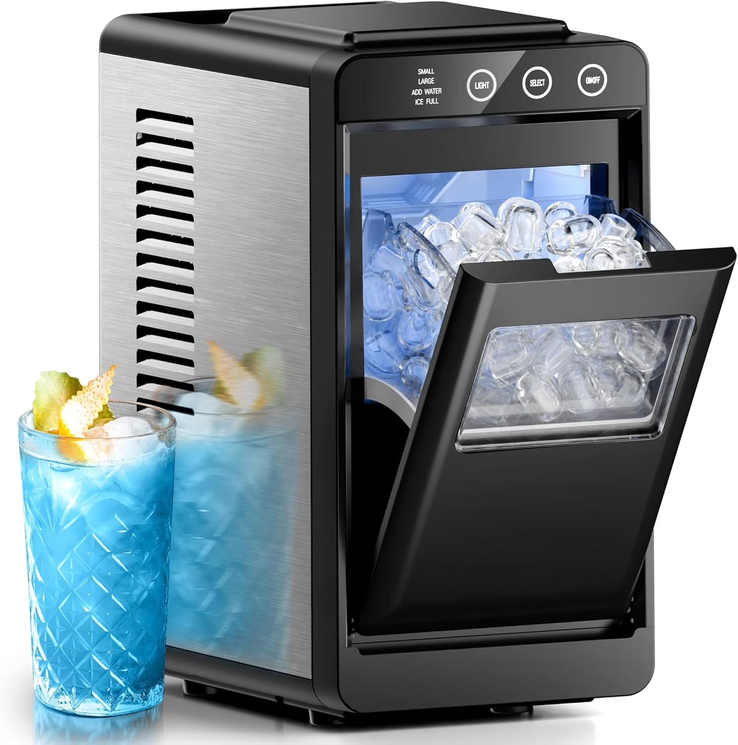 Ice Maker Countertop, 26 lbs/24 H, 8 Pcs Ice in 6 Mins, Portable Ice Maker Machine with Self-Cleaning, Interior Lighting, 2 Sizes Bullet Ice, Black