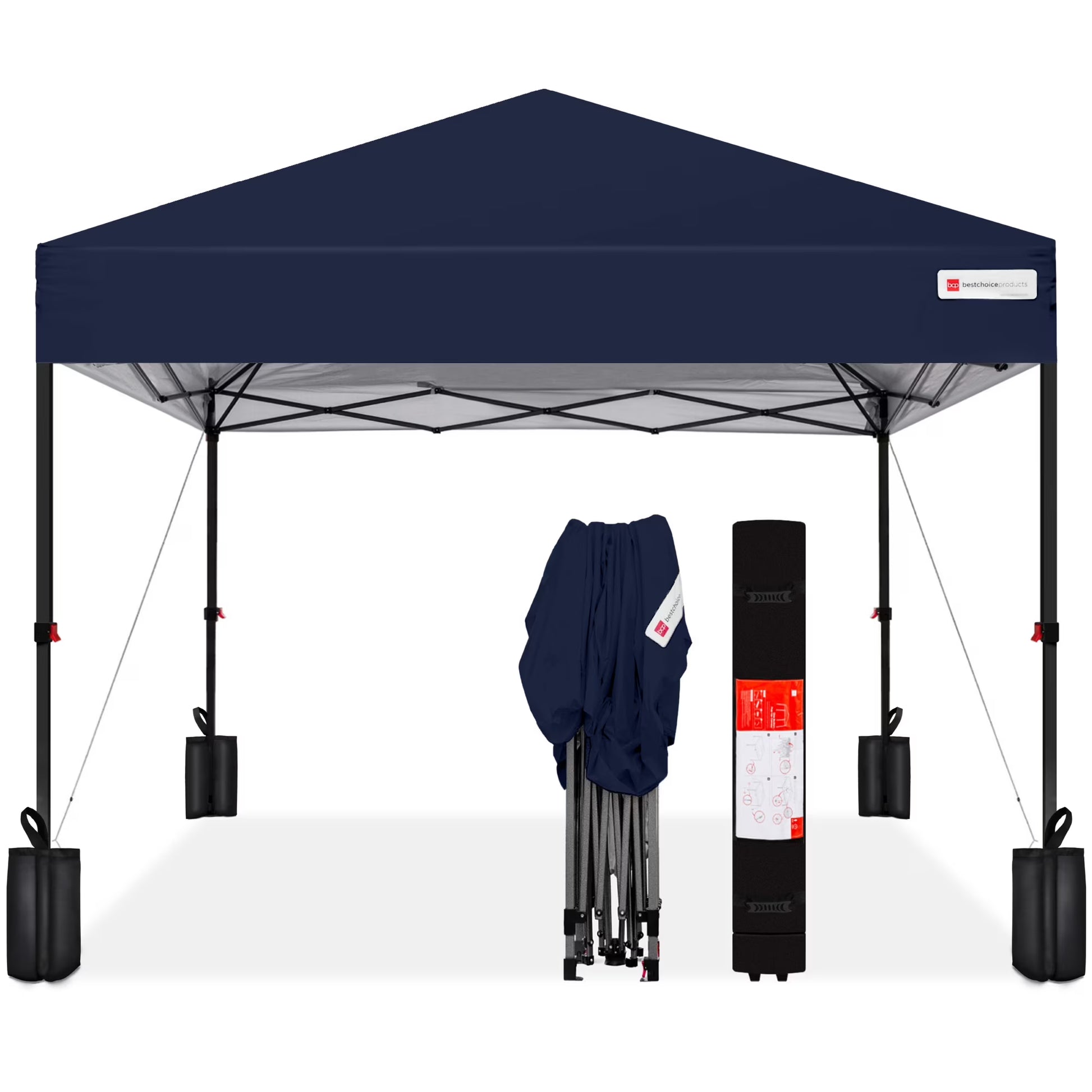 12x12ft Easy Setup Pop Up Canopy w/ 1-Button Setup, Wheeled Case, 4 Weight Bags Navy Blue(Navy Blue)