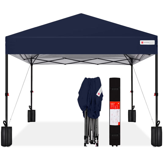 12x12ft Easy Setup Pop Up Canopy w/ 1-Button Setup, Wheeled Case, 4 Weight Bags Navy Blue(Navy Blue)