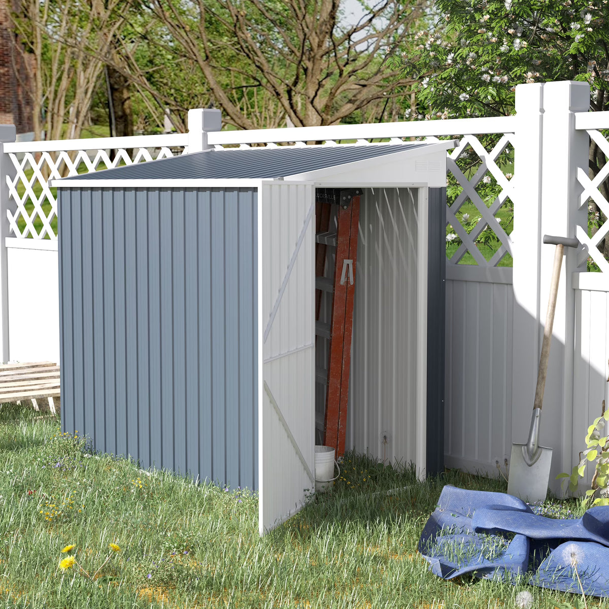 4' x 7.6' Storage Shed, Galvanized, Locking, Gray(4' x 8')