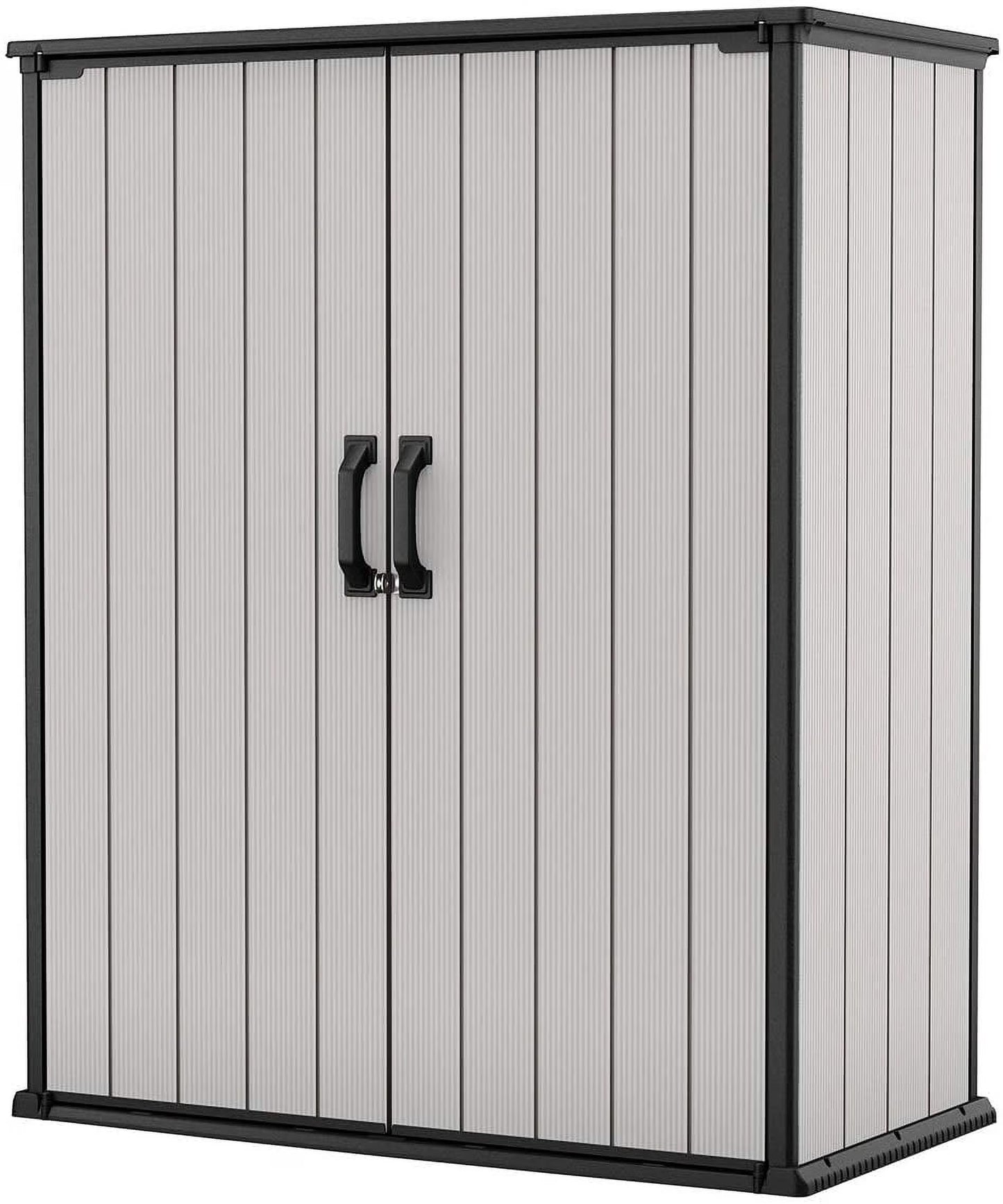 Premier Tall Vertical Durable Resin Outdoor Storage Shed With Floor and Locking Double Doors, Grey(62. 05 cubic foot)