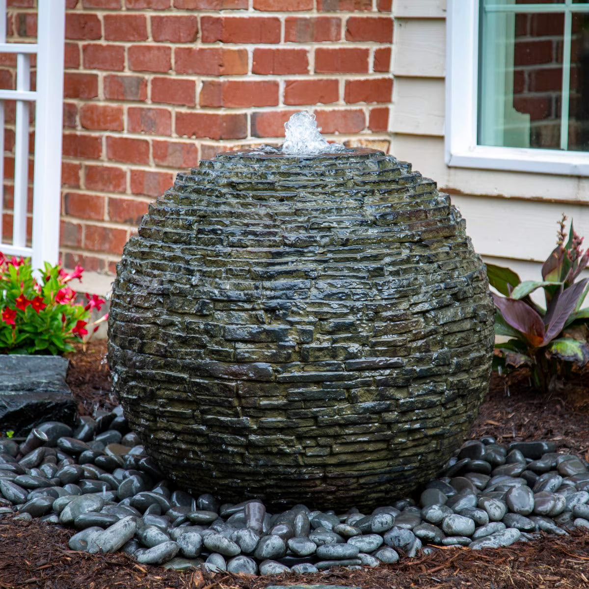 78288 Fiber-resin Stacked Slate Sphere Fountain, Multicolor(1 in/1 in/1 in)
