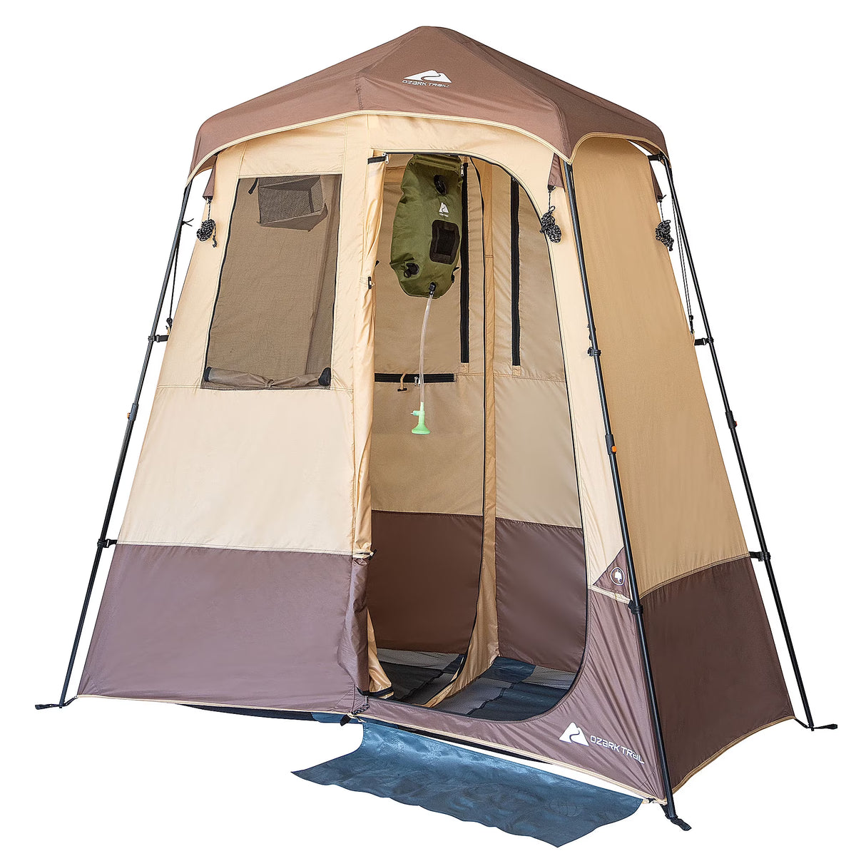 2-Room Shower Utility Tent Combo Includes 5-Gallon Water Container, Easy Setup, Maximum Occupancy Is 2. Khaki Colour.