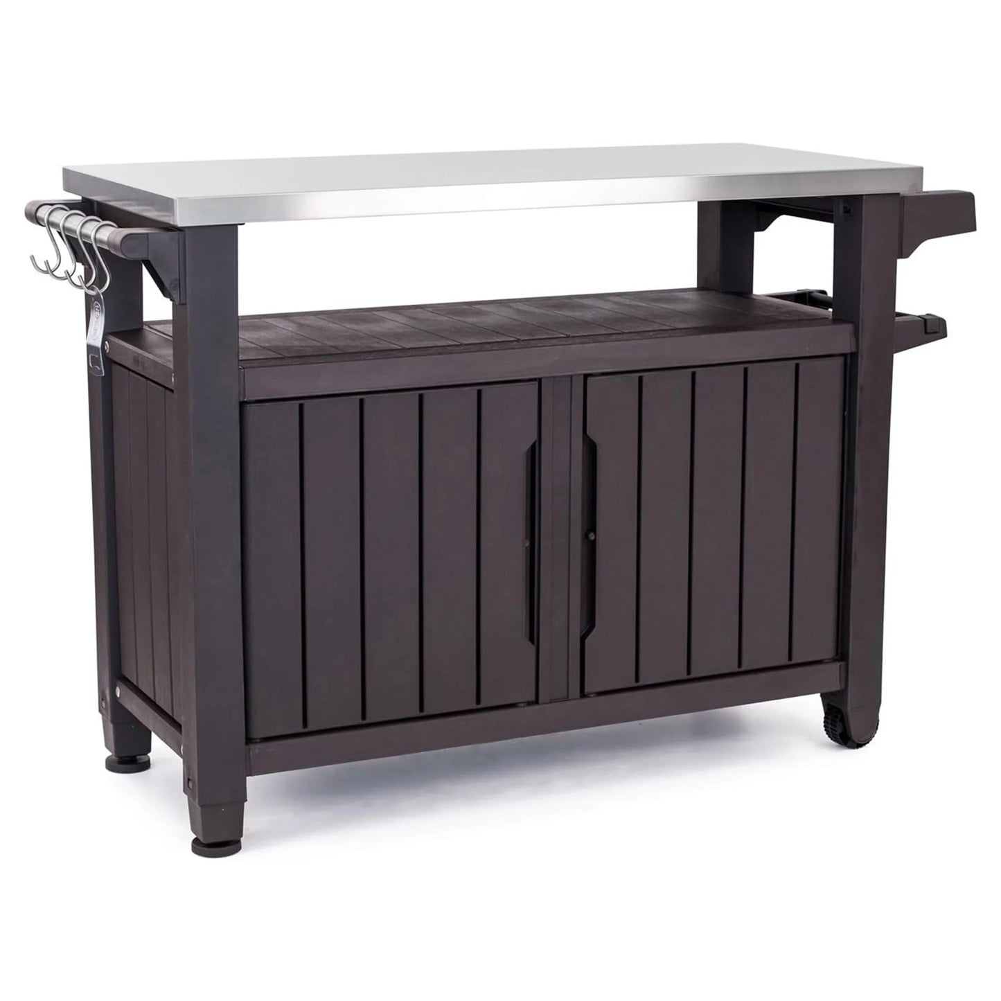 Unity XL Outdoor Kitchen Bar Rolling Cart with Storage Cabinet, Brown(Stainless Steel)