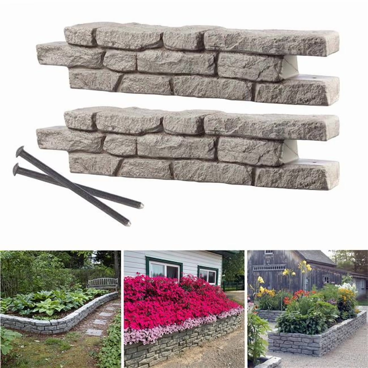 Rock Lock Raised Garden Bed Straight Rock (Pack of 2)(Single Stack (Two 18 in. Spikes))